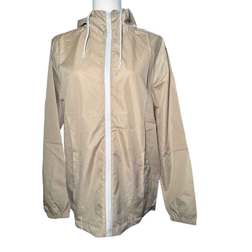 Grand Running Club Hooded Windbreaker Jacket, Beige, Unisex Small NWT